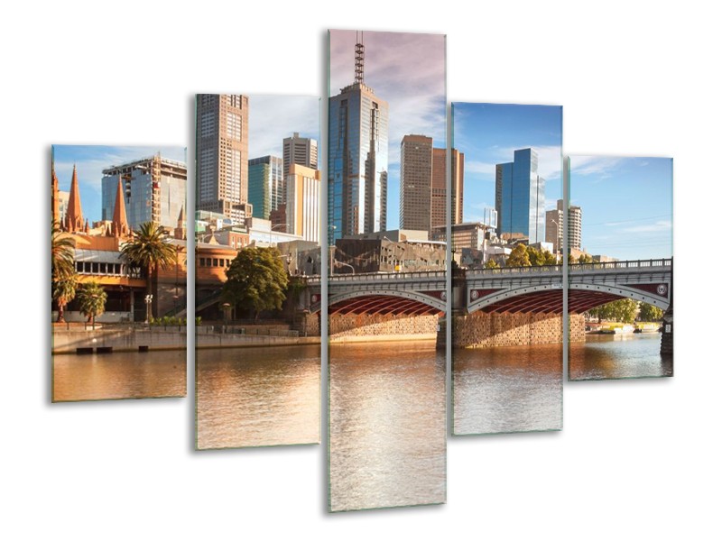 Glas schilderij Wolkenkrabber | Grijs, Bruin, Blauw | 100x70cm 5Luik