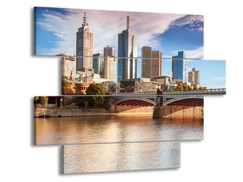 Glas schilderij Wolkenkrabber | Grijs, Bruin, Blauw | 115x85cm 4Luik