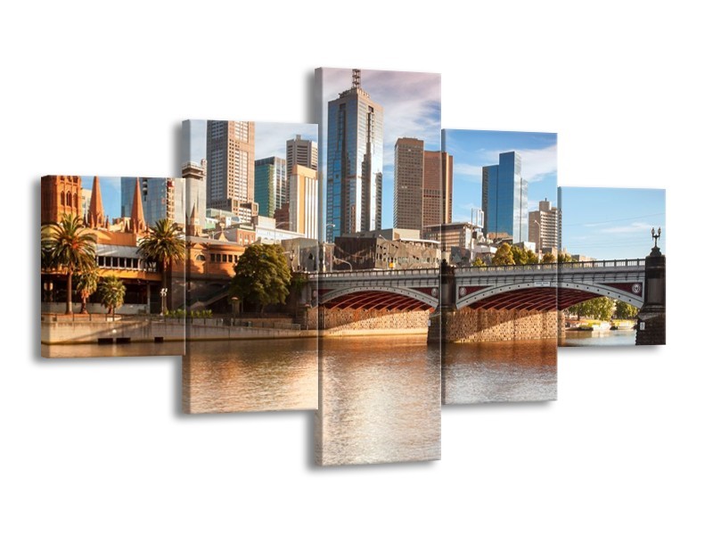 Glas schilderij Wolkenkrabber | Grijs, Bruin, Blauw | 125x70cm 5Luik