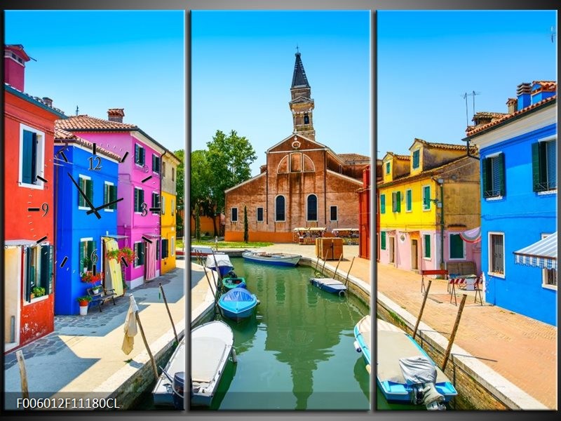 Klok schilderij Venetie | Blauw, Rood, Roze | 111x80cm 3Luik