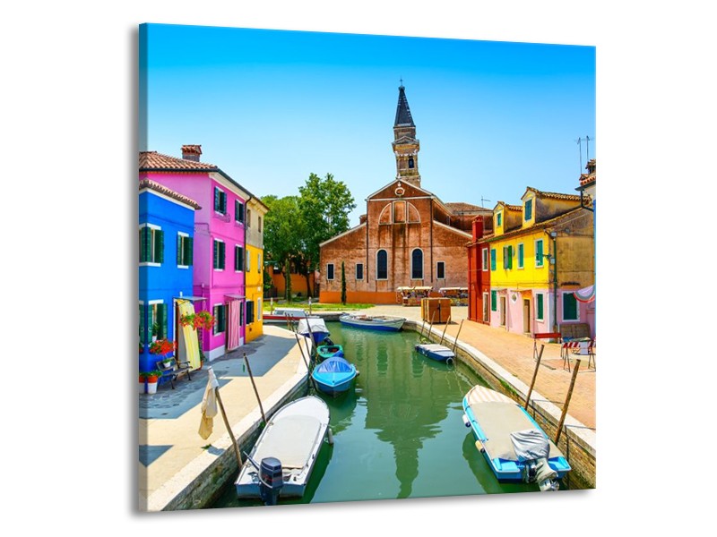 Canvas schilderij Venetie | Blauw, Rood, Roze | 70x70cm 1Luik