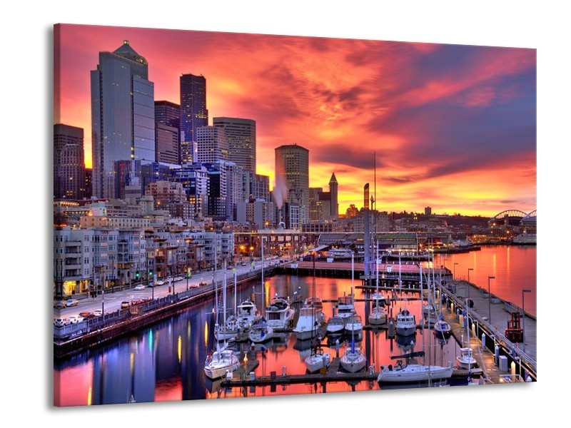 Glas schilderij Haven | Oranje, Rood, Grijs | 100x70cm 1Luik