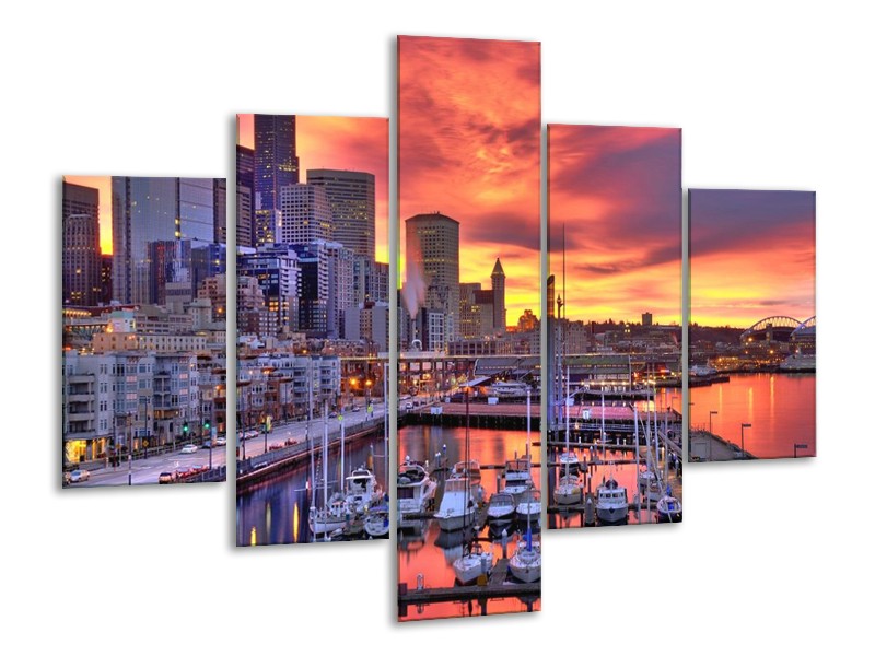 Glas schilderij Haven | Oranje, Rood, Grijs | 100x70cm 5Luik