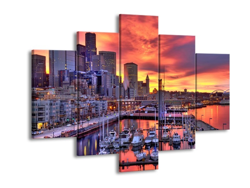 Glas schilderij Haven | Oranje, Rood, Grijs | 150x105cm 5Luik
