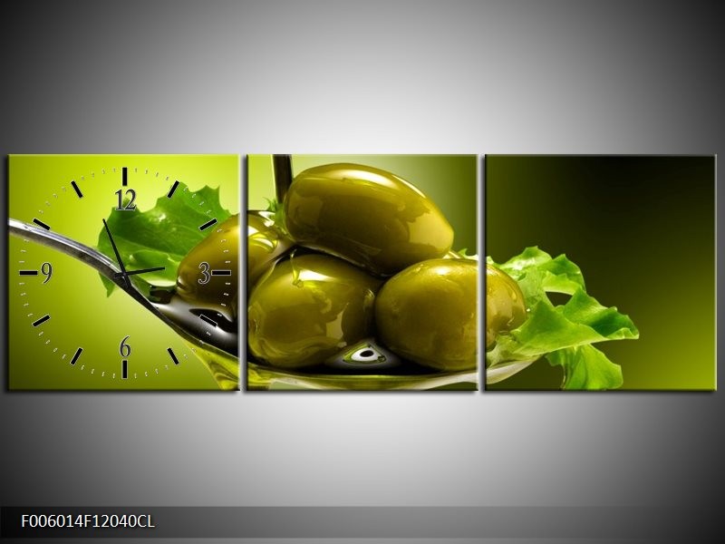 Klok schilderij Olijven | Groen | 120x40cm 3Luik