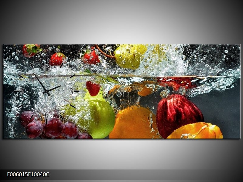 Klok schilderij Fruit | Grijs, Oranje | 100x40cm 1Luik