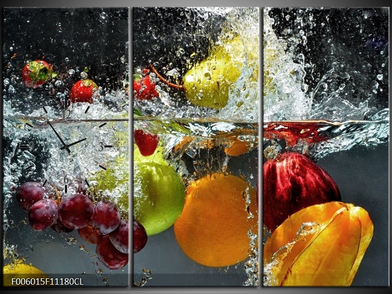 Klok schilderij Fruit | Grijs, Oranje | 111x80cm 3Luik