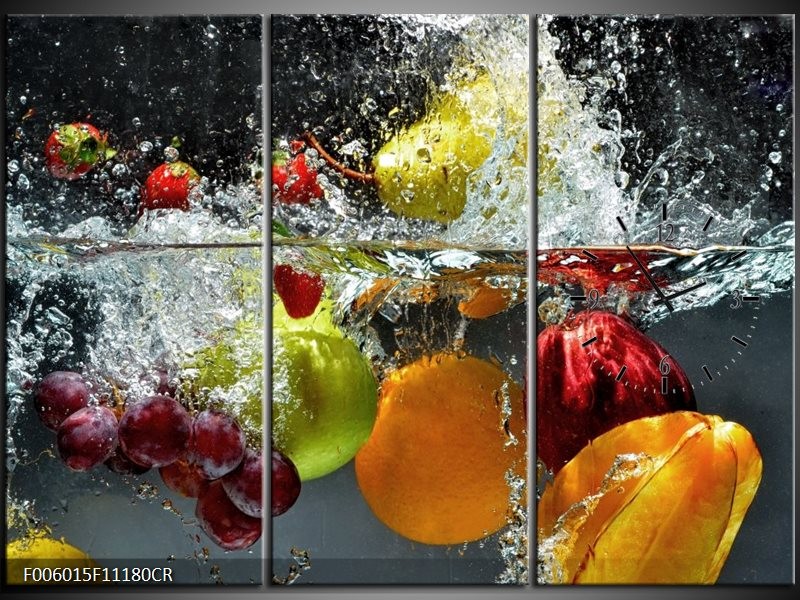 Klok schilderij Fruit | Grijs, Oranje | 111x80cm 3Luik