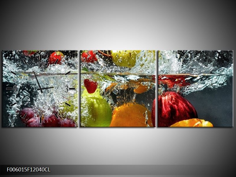 Klok schilderij Fruit | Grijs, Oranje | 120x40cm 3Luik