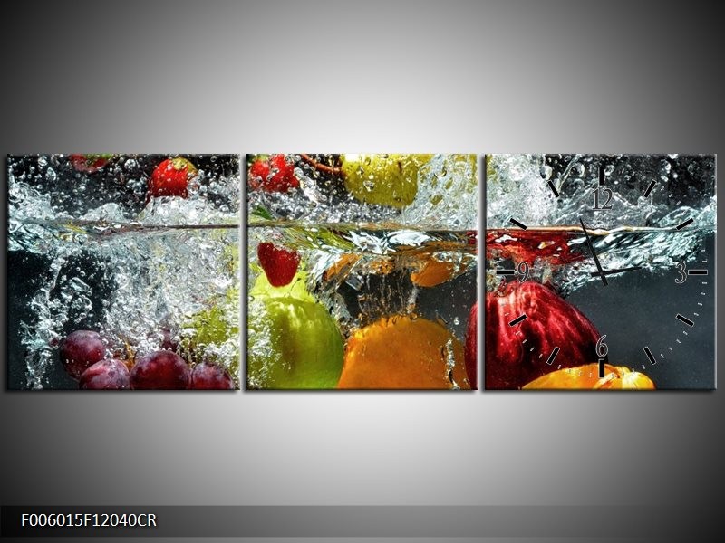 Klok schilderij Fruit | Grijs, Oranje | 120x40cm 3Luik