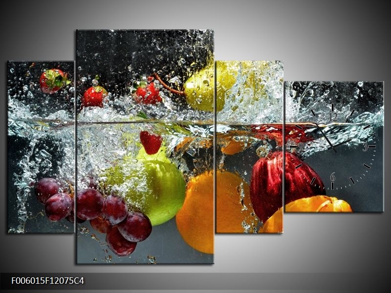 Klok schilderij Fruit | Grijs, Oranje | 120x75cm 4Luik