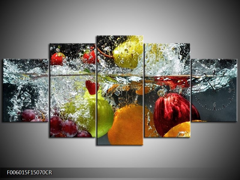 Klok schilderij Fruit | Grijs, Oranje | 150x70cm 5Luik