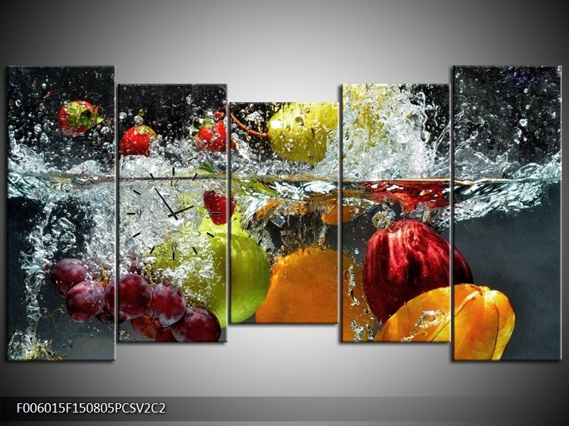 Klok schilderij Fruit | Grijs, Oranje | 150x80cm 5Luik