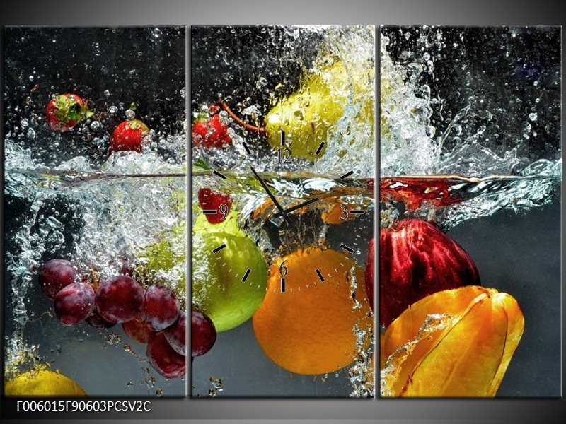 Klok schilderij Fruit | Grijs, Oranje | 90x60cm 3Luik