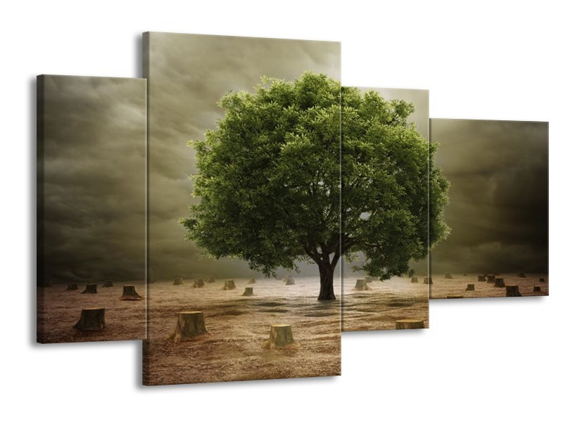 Glas schilderij Boom | Groen, Grijs, Bruin | 120x75cm 4Luik