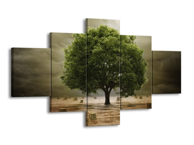 Glas schilderij Boom | Groen, Grijs, Bruin | 125x70cm 5Luik