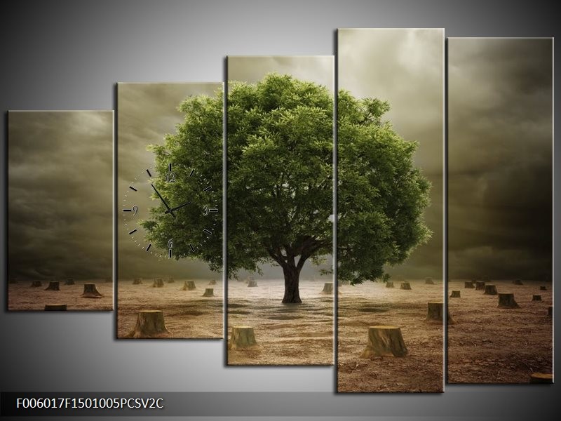Klok schilderij Boom | Groen, Grijs, Bruin | 150x100cm 5Luik