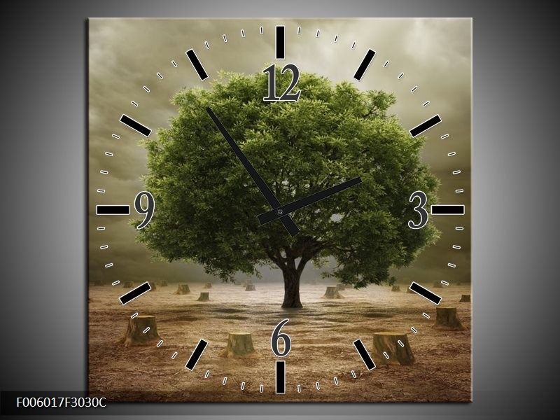 Klok schilderij Boom | Groen, Grijs, Bruin | 30x30cm 1Luik