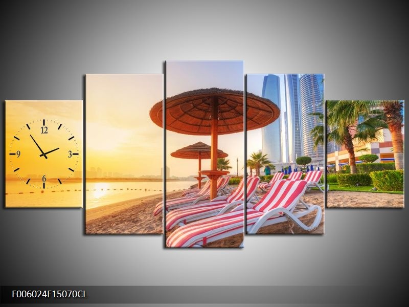 Klok schilderij Stand | Geel, Rood, Bruin | 150x70cm 5Luik