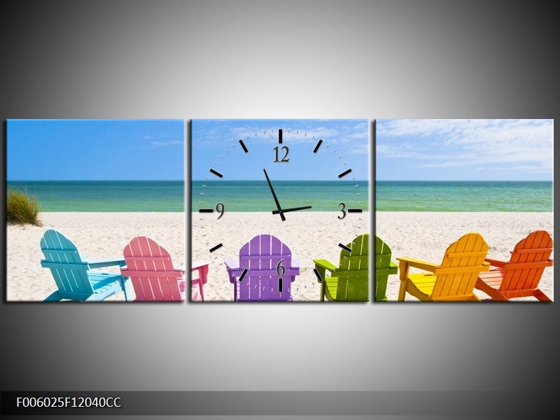 Klok schilderij Zee | Blauw, Paars, Groen | 120x40cm 3Luik