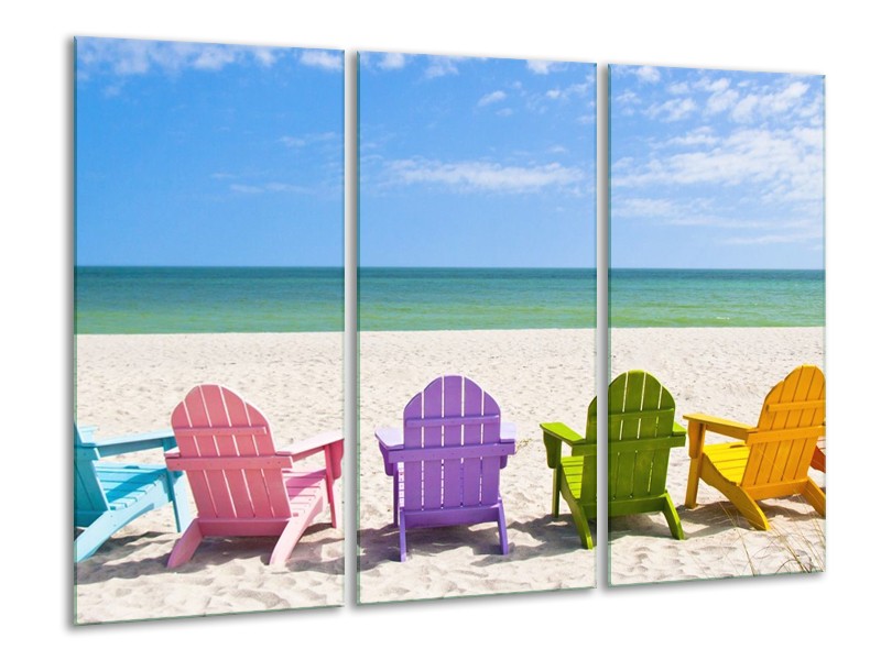 Canvas schilderij Zee | Blauw, Paars, Groen | 120x80cm 3Luik