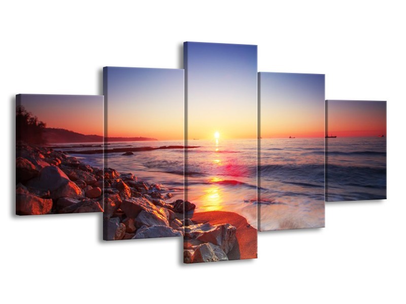 Glas schilderij Zonsondergang | Rood, Oranje, Grijs | 150x80cm 5Luik