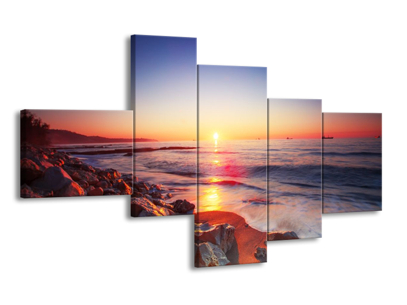 Glas schilderij Zonsondergang | Rood, Oranje, Grijs | 150x85cm 5Luik