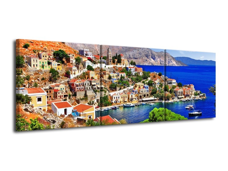 Canvas schilderij Uitzicht | Blauw, Oranje | 120x40cm 3Luik