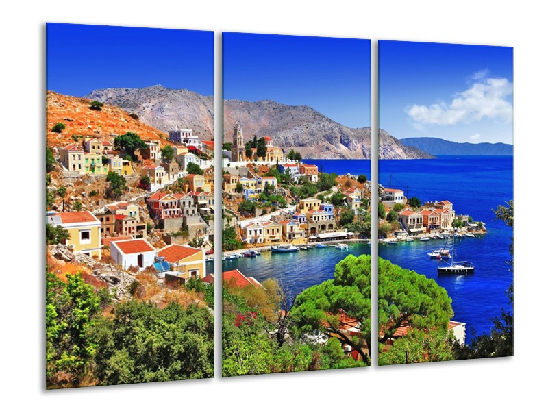 Glas schilderij Uitzicht | Blauw, Oranje | 120x80cm 3Luik