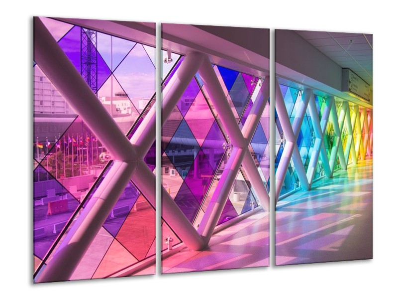 Canvas schilderij Modern | Paars, Roze, Geel | 120x80cm 3Luik