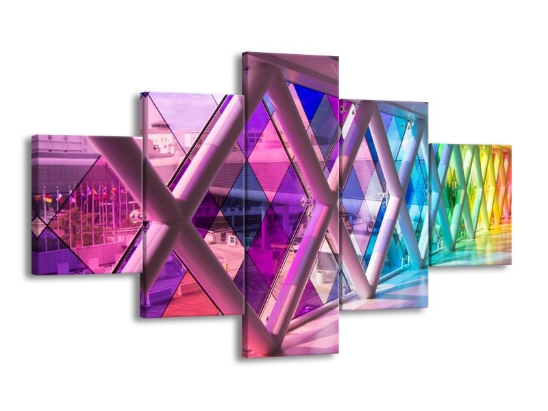 Canvas schilderij Modern | Paars, Roze, Geel | 125x70cm 5Luik