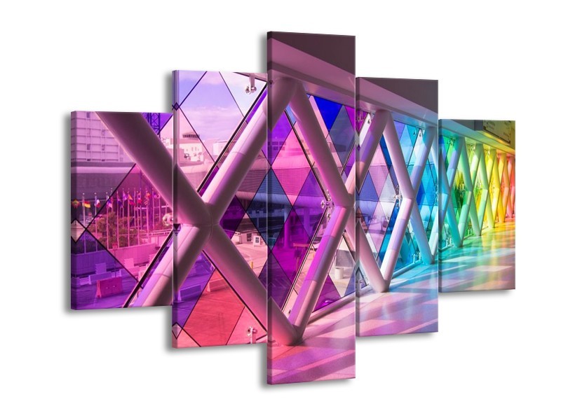 Canvas schilderij Modern | Paars, Roze, Geel | 150x105cm 5Luik