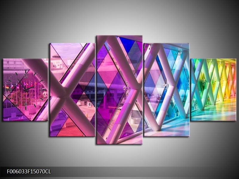Klok schilderij Modern | Paars, Roze, Geel | 150x70cm 5Luik