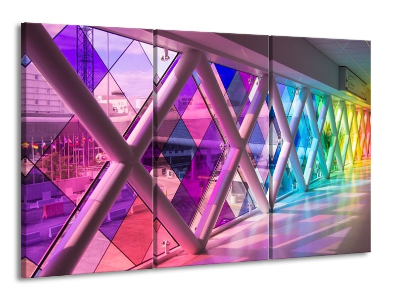 Canvas schilderij Modern | Paars, Roze, Geel | 165x100cm 3Luik