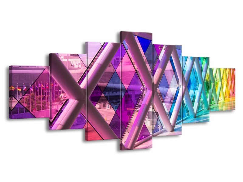 Glas schilderij Modern | Paars, Roze, Geel | 210x100cm 7Luik