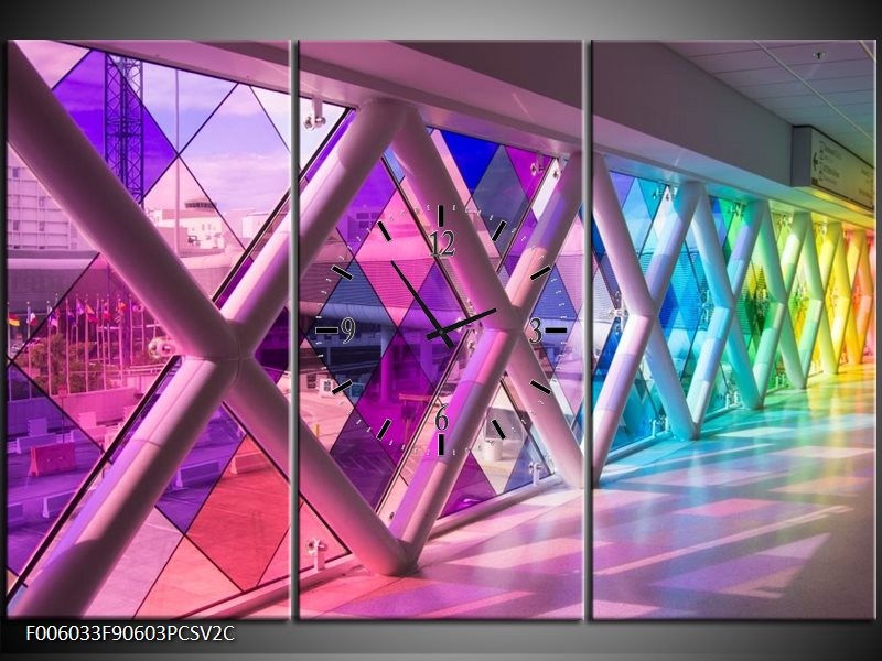 Klok schilderij Modern | Paars, Roze, Geel | 90x60cm 3Luik