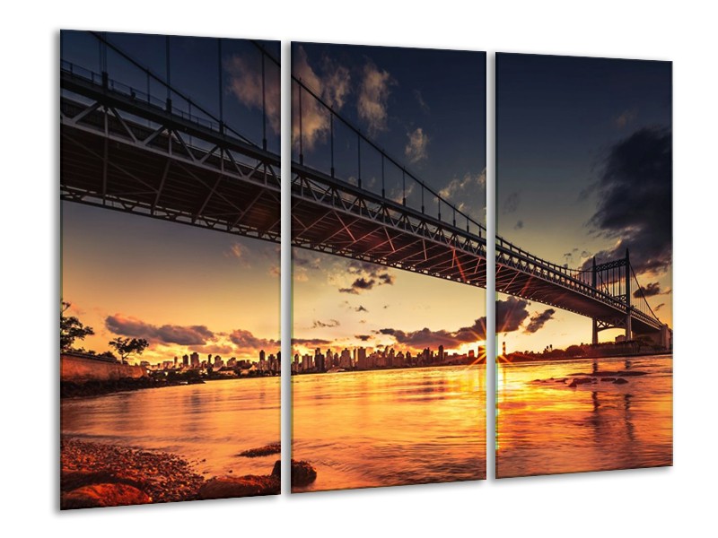Glas schilderij Brug | Oranje, Bruin, Geel | 120x80cm 3Luik