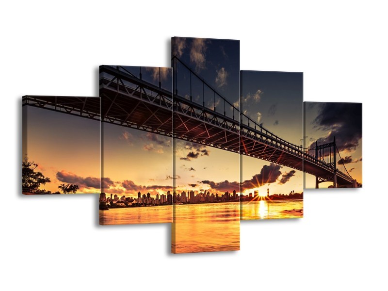 Glas schilderij Brug | Oranje, Bruin, Geel | 125x70cm 5Luik