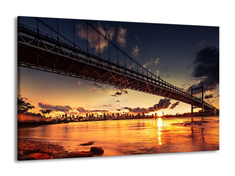 Canvas schilderij Brug | Oranje, Bruin, Geel | 140x90cm 1Luik