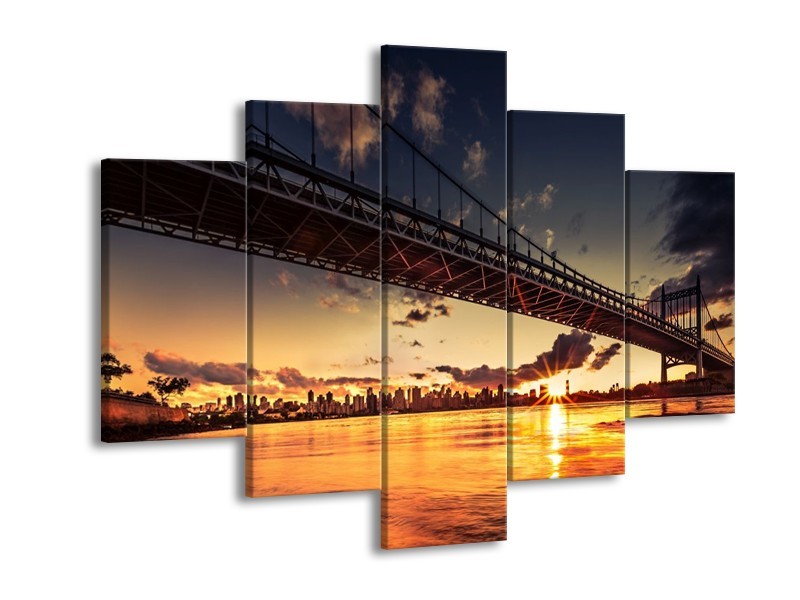 Glas schilderij Brug | Oranje, Bruin, Geel | 150x105cm 5Luik
