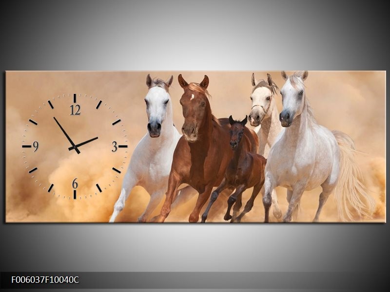 Klok schilderij Paard | Bruin, Wit, Crème | 100x40cm 1Luik