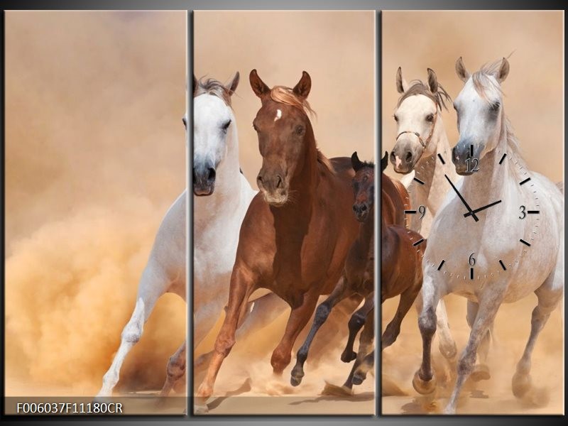 Klok schilderij Paard | Bruin, Wit, Crème | 111x80cm 3Luik