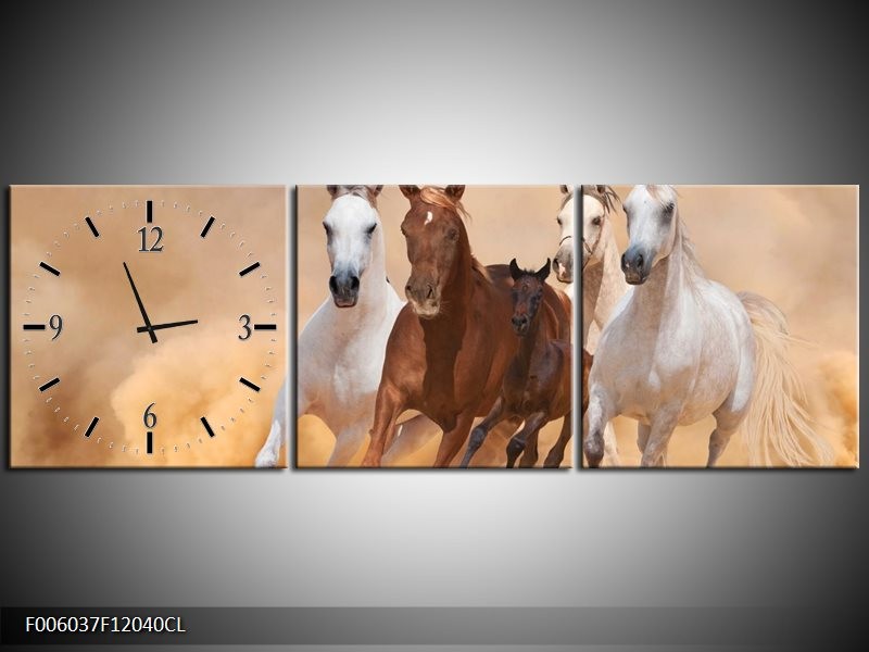 Klok schilderij Paard | Bruin, Wit, Crème | 120x40cm 3Luik