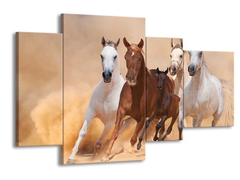 Glas schilderij Paard | Bruin, Wit, Crème | 120x75cm 4Luik