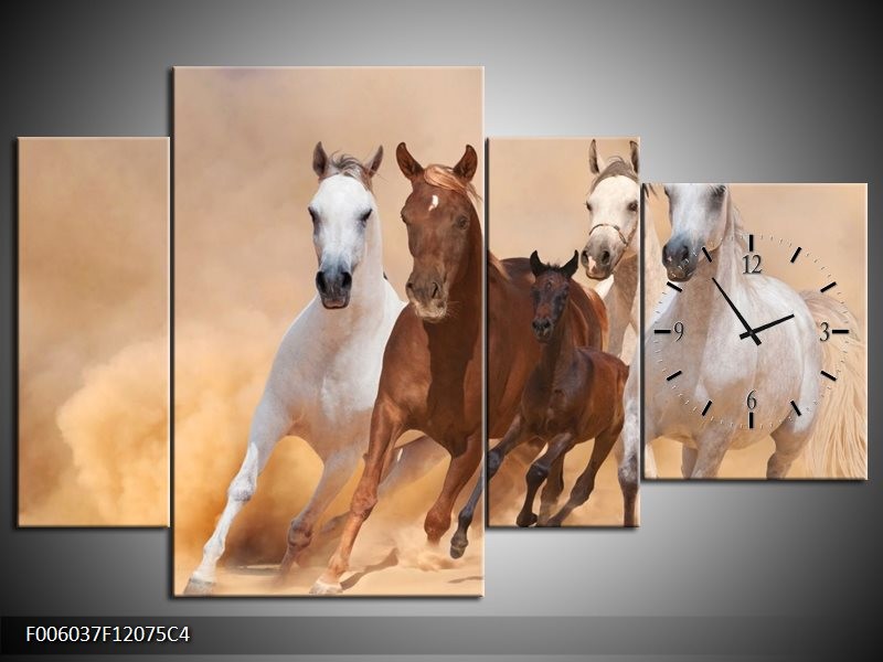 Klok schilderij Paard | Bruin, Wit, Crème | 120x75cm 4Luik