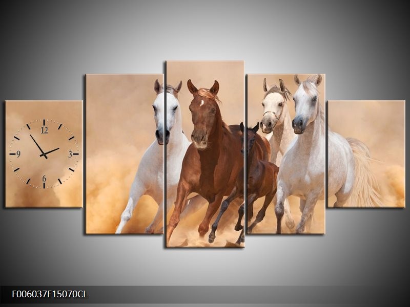 Klok schilderij Paard | Bruin, Wit, Crème | 150x70cm 5Luik