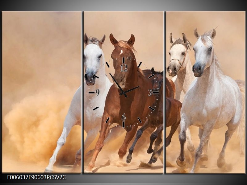 Klok schilderij Paard | Bruin, Wit, Crème | 90x60cm 3Luik