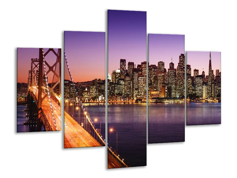 Glas schilderij Brug | Oranje, Paars | 100x70cm 5Luik