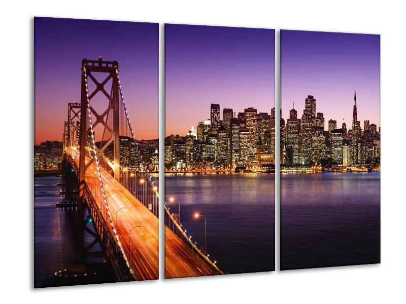 Glas schilderij Brug | Oranje, Paars | 120x80cm 3Luik