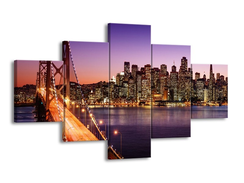 Glas schilderij Brug | Oranje, Paars | 125x70cm 5Luik